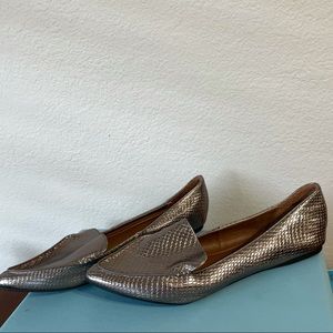 Madden Girl Pointed Silver Faux Snakeskin Flats